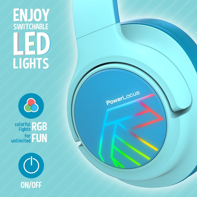 PowerLocus Kids Wireless Headphones, Bluetooth Kids Headphones LED Lights Over Ear with 74/85/94dB Volume Limited, 45H Playtime,Built-in Mic, Two Device Share Mode, HD Stereo for Travel/PC/Tablet - Image 3
